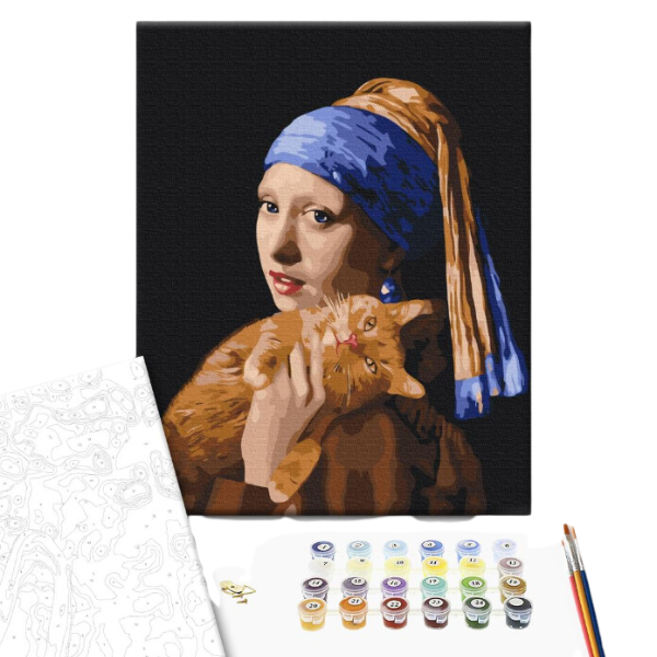Картина по номерам 40*50 см (без упаковки) — Девушка с рыжим котом