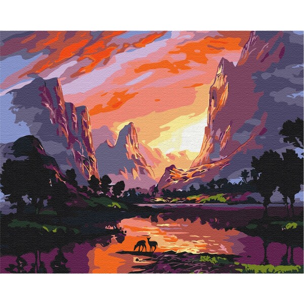 Pictură pe numere 40*50 cm (în cutie) – Apus luminos la munte
