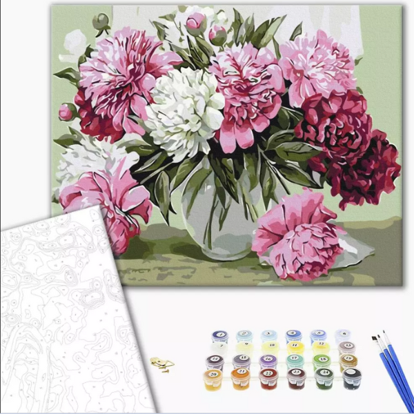 Pictură pe numere 40*50 сm (fără cutie)  – Buchet de bujori de casă