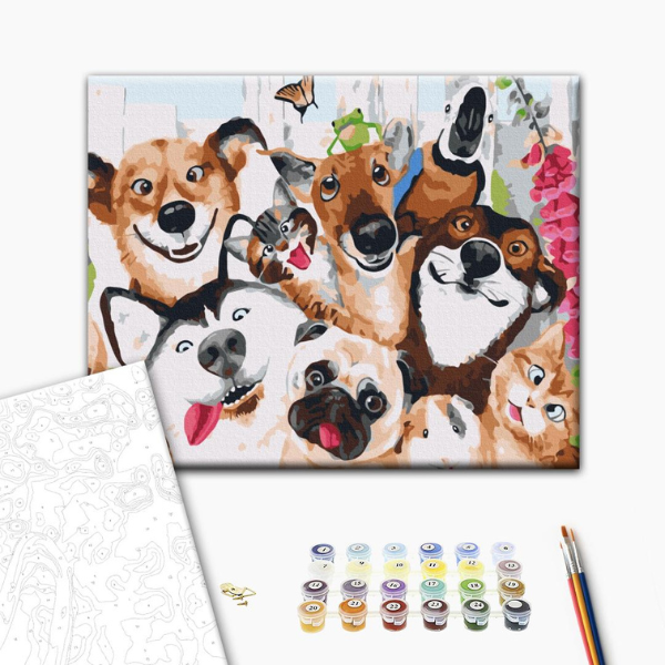 Pictură pe numere 40×50 (în cutie) – Selfie cu animale de companie