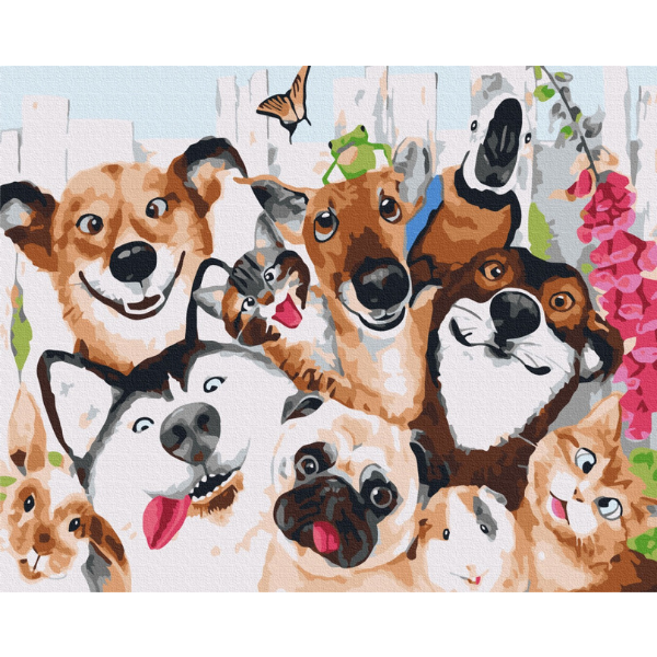 Pictură pe numere 40×50 (în cutie) – Selfie cu animale de companie
