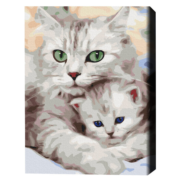 Pictură pe numere 40x50 cm (în cutie) - Pisica mamă cu pisoiașul