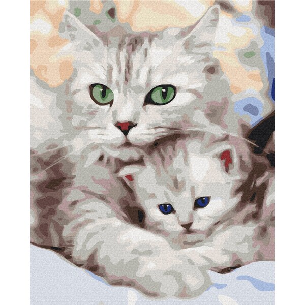 Pictură pe numere 40x50 cm (în cutie) - Pisica mamă cu pisoiașul