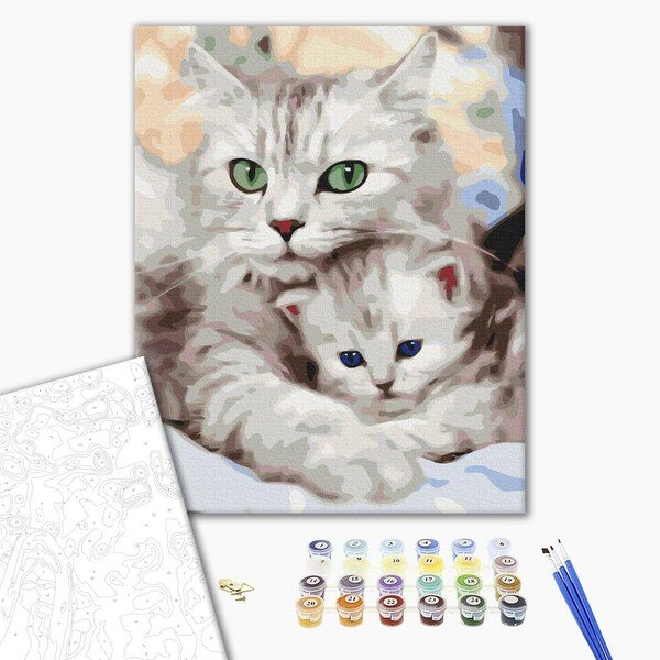 Картина по номерам 40x50 cм (без упаковки)- Мама кошка с котенком