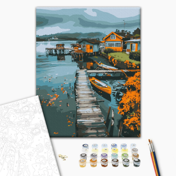 Pictură pe numere 40*50 cm (în cutie) – Orășel pescăresc.