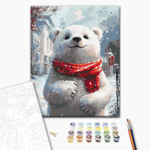 Pictură pe numere 40*50 cm (în cutie) – Ursuleț cu eșarfă roșie