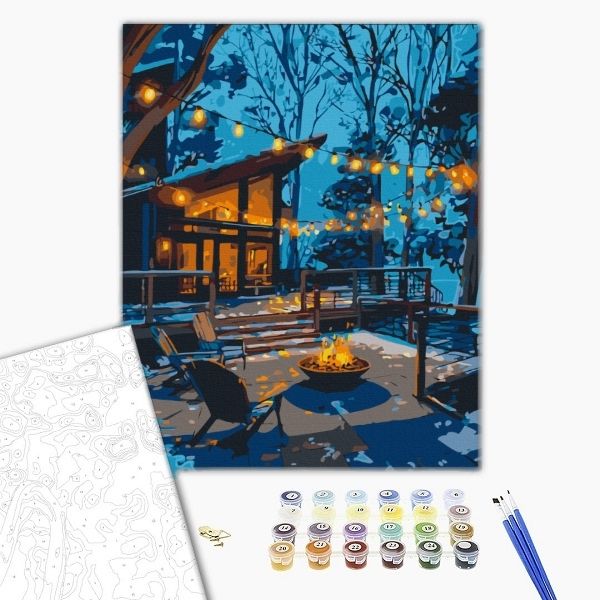 Pictură pe numere 40*50  сm (fără cutie) – Seara în lumina ghirlandelor.