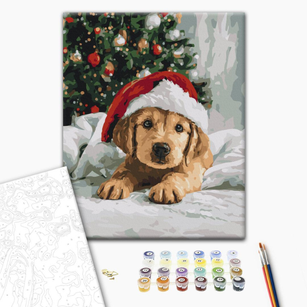 Pictură pe numere 40*50 cm (în cutie) – Prieten pufos de Crăciun.