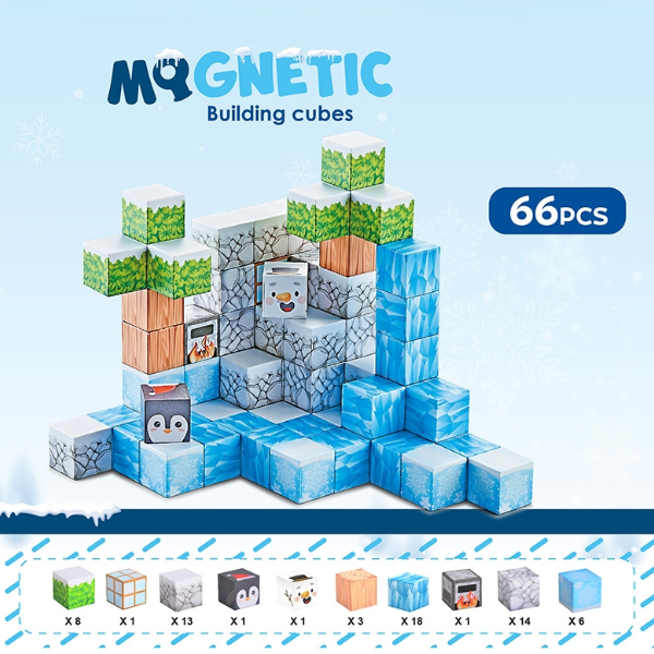 Set de construcție din cuburi magnetice, 66 elem.
