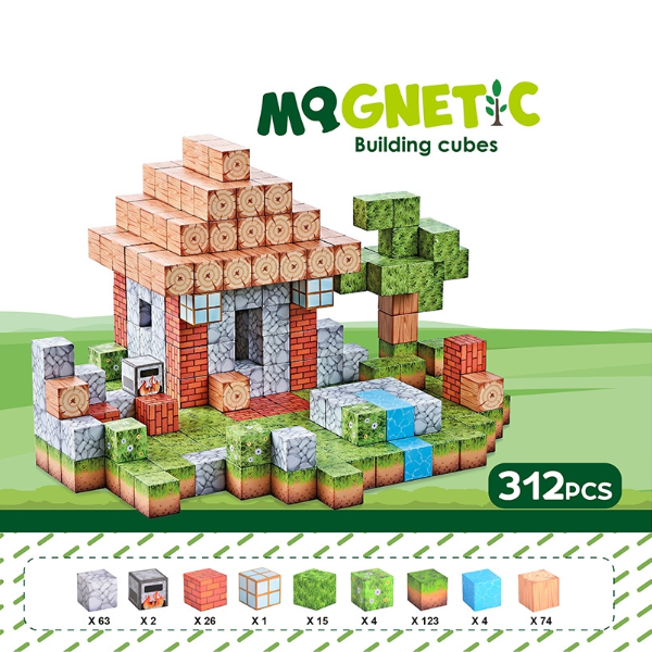 Constructor magnetic pentru copii „Căsuța de lângă pârâu” 312 elem.