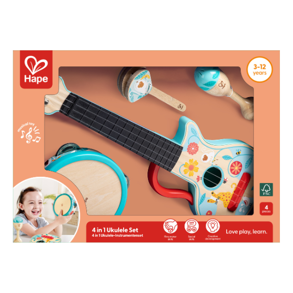 Set de instrumente muzicale 4 în 1 "Ukulele"