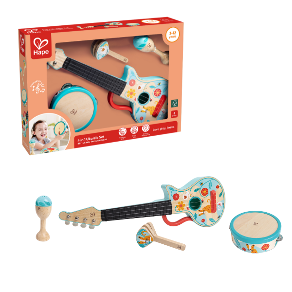 Set de instrumente muzicale 4 în 1 "Ukulele"