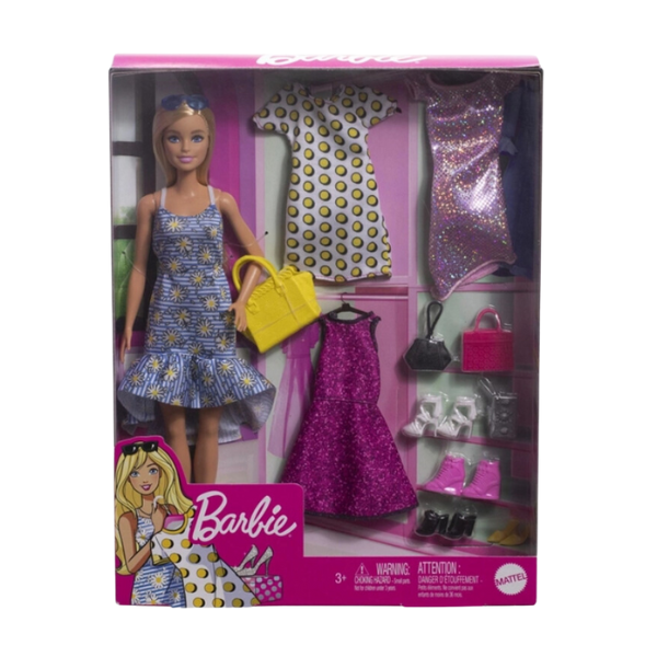 Păpușă Barbie cu 4 ținute
