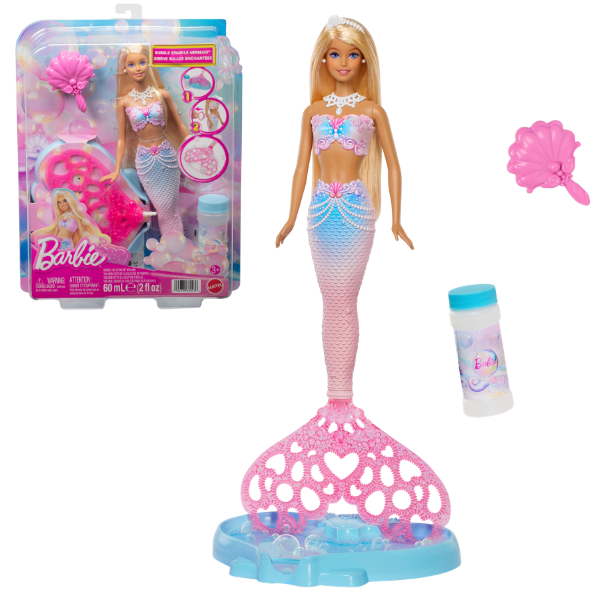 Păpușă Barbie "Sirenă strălucitoare”, cu funcție de făcut baloane de săpun