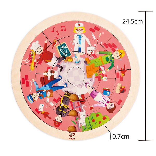 Puzzle rotund cu doua fete și meserii