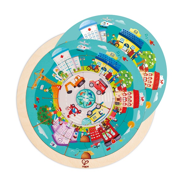 Puzzle rotund cu doua fete și meserii