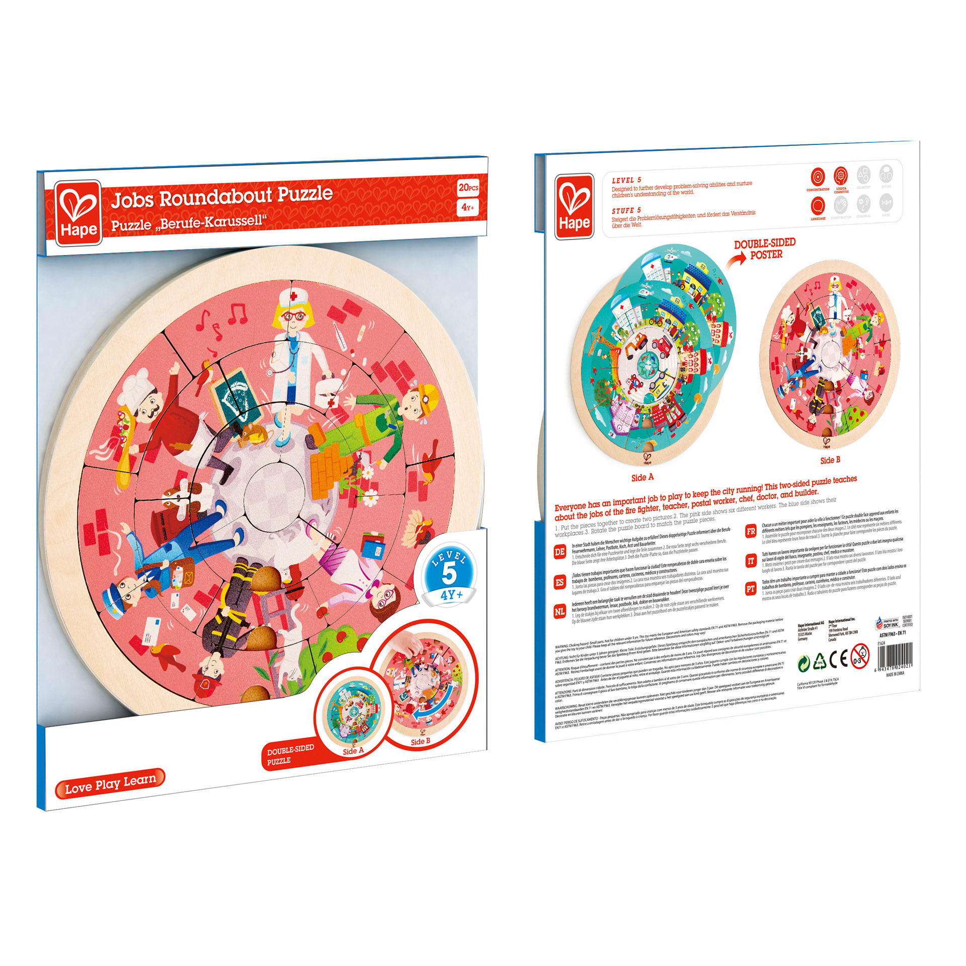 Puzzle rotund cu doua fete și meserii