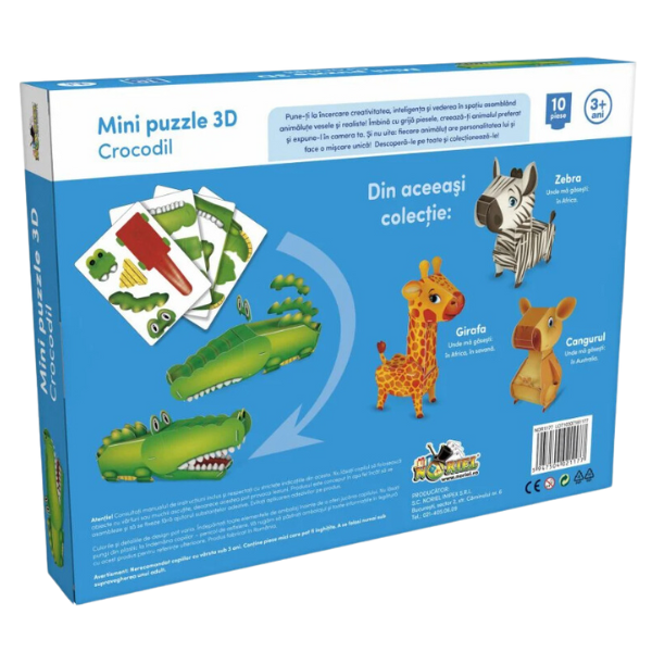 Mini Puzzle 3D Noriel – Crocodil, 10 elem.
