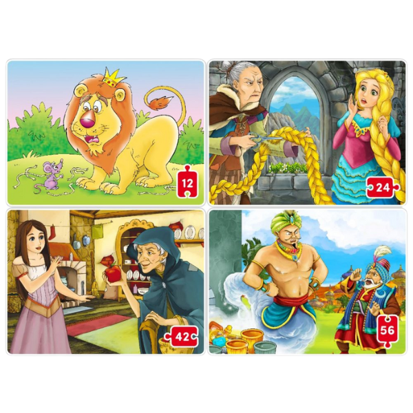 Puzzle 4 basme  (12, 24, 42, 56 piese), (ro)