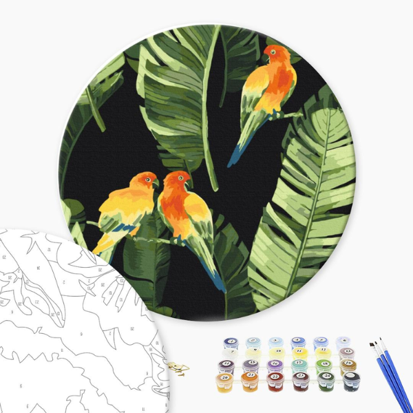 Pictură pe numere D 30 сm (fără cutie) – Papagali tropicali