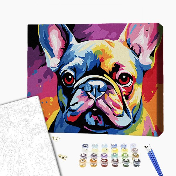 Pictură pe numere 30*40 сm (pânză neagră/fără cutie) – Bulldog colorat