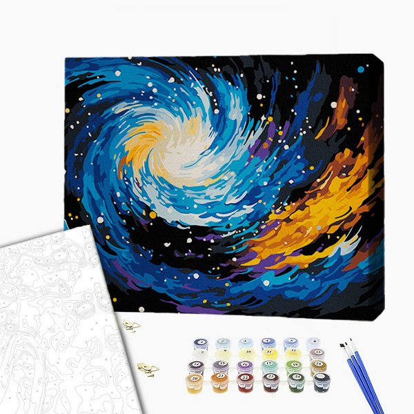 Pictură pe numere 30*40 сm (pânză neagră/fără cutie) – Dansul galaxiilor