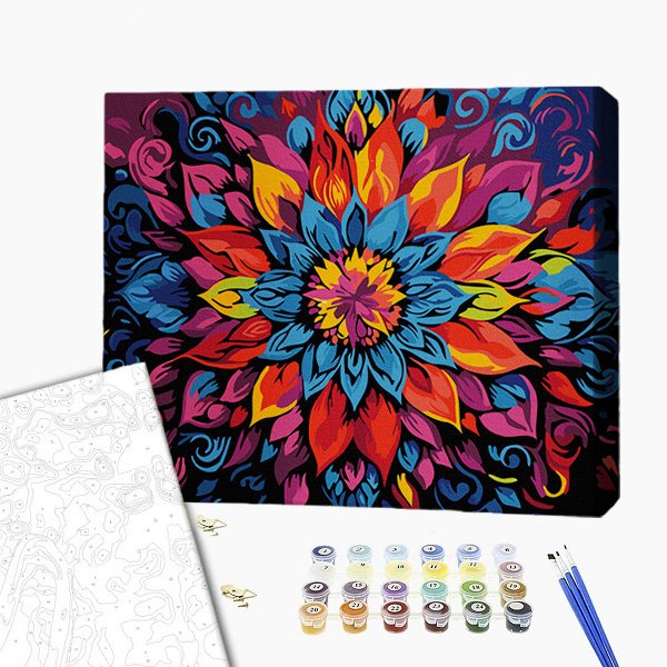 Pictură pe numere 30*40 сm (pânză neagră/fără cutie) – Mandala florală