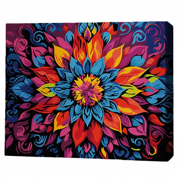 Pictură pe numere 30*40 сm (pânză neagră/fără cutie) – Mandala florală