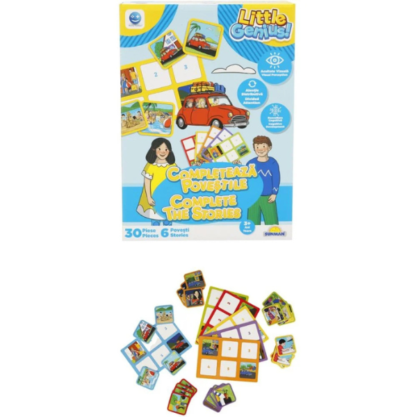 Joc de logică ”Completează poveștile”, (ro), galben-albastru
