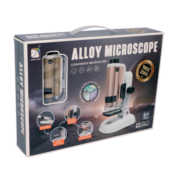 Microscop cu un set mare de accesorii, albastru și auriu