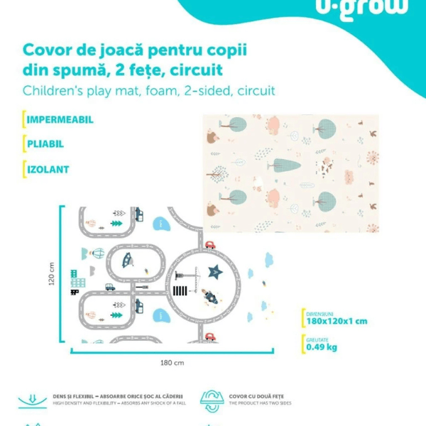 Covoras educativ cu 2 fete din spumă (trafic rutier), 180 x 120 x 1 cm