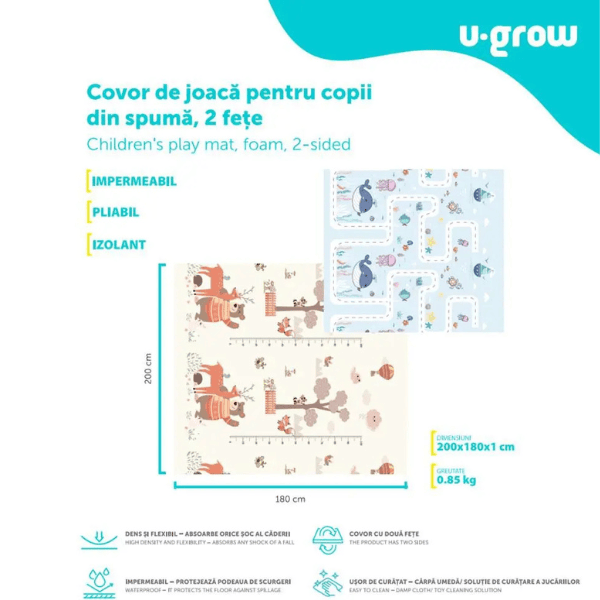 Covoras educativ cu 2 fete din spumă, 200 x 180 x 1 cm