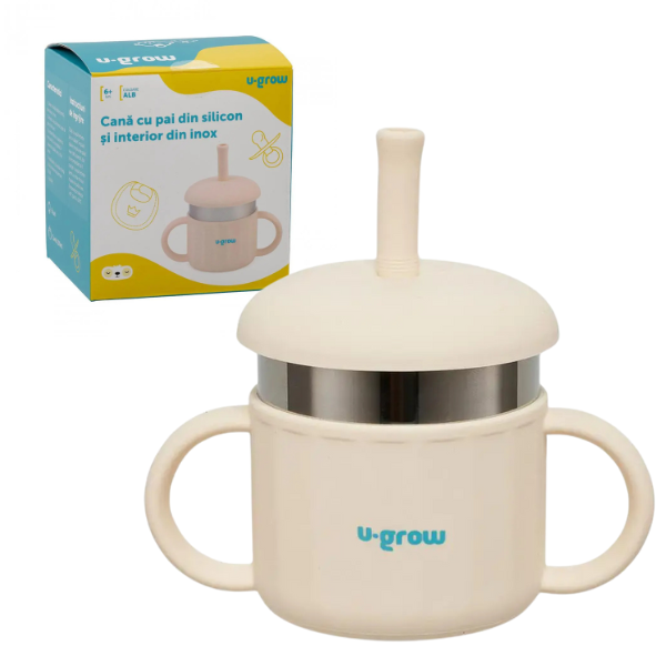 Cană din silicon cu pai și interior din inox, 220 ml