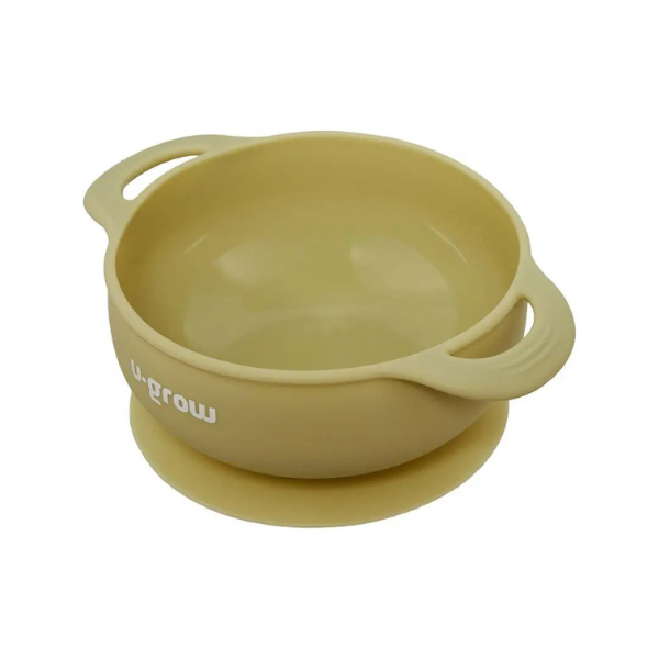Set diversificare 5 piese din silicon: bavetă, bol, farfurie, linguriță și furculiță, Olive