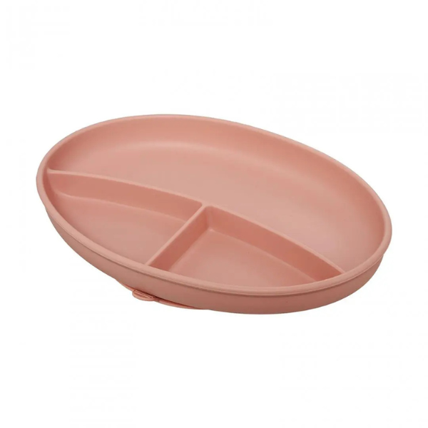 Set diversificare 5 piese din silicon: bavetă, bol, farfurie, linguriță și furculiță, roz
