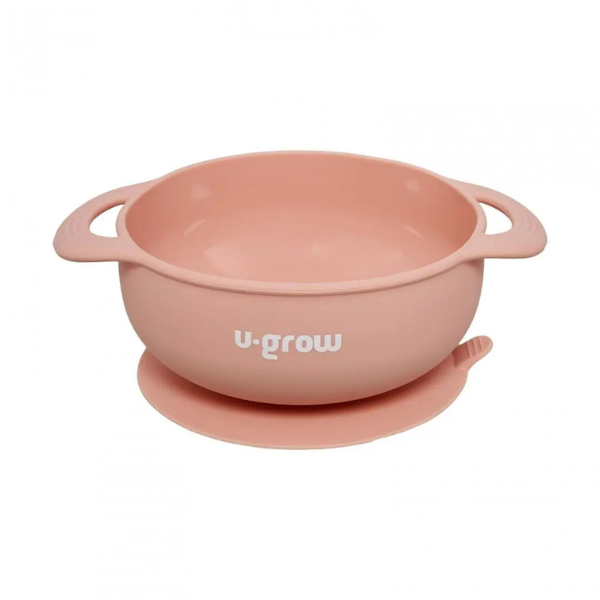 Set diversificare 5 piese din silicon: bavetă, bol, farfurie, linguriță și furculiță, roz
