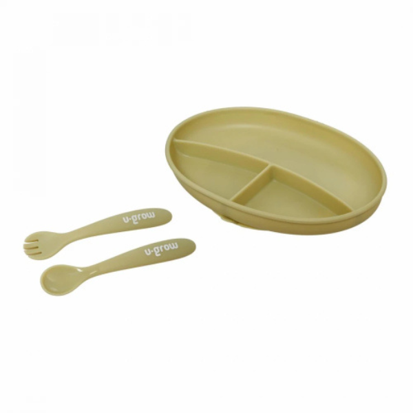 Set farfurie cu linguriță și furculiță din silicon, Olive