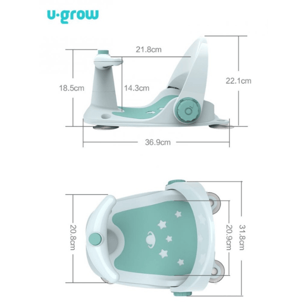 Scaun de baie pentru bebeluși U-Grow cu ghidon și spătar reglabil, verde