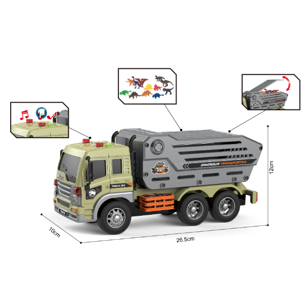 1:16 Camion pentru transortarea dinozaurilor cu fricțiune (lumini /sunete)