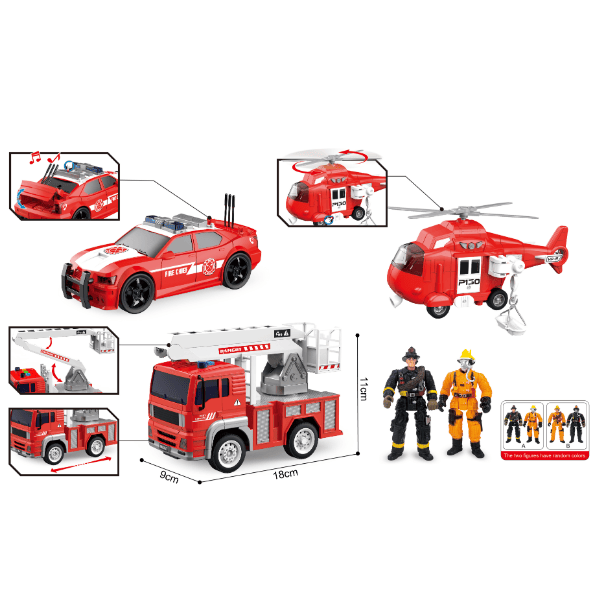 1:20 Set mașini de pompieri cu fricțiune (lumini /sunete)