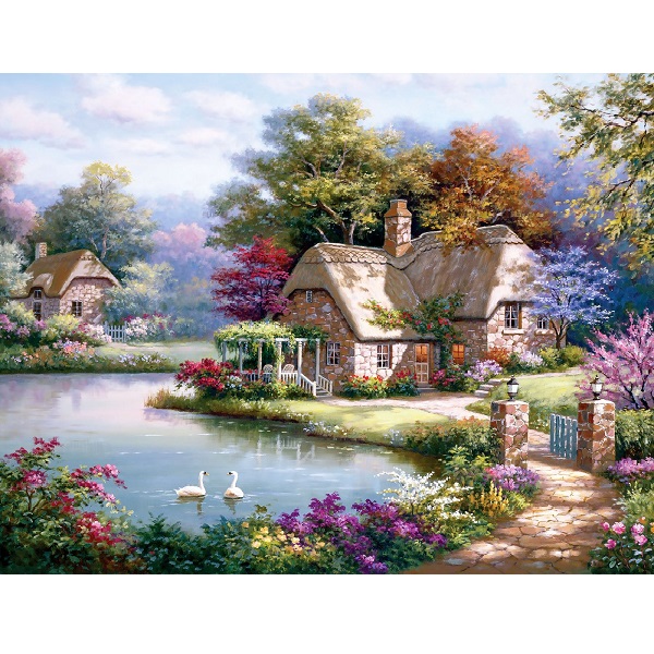 Puzzle 1500 elemente Cabana linga lac cu lebede