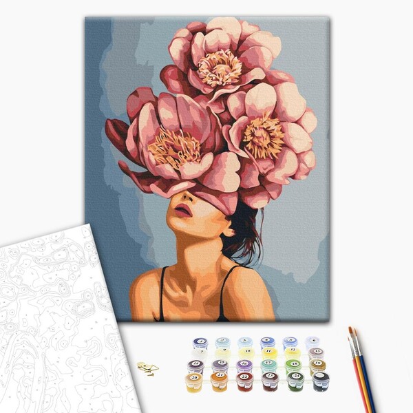 Pictură pe numere 50*40  cm (în cutie) – Fata în flori de bujor