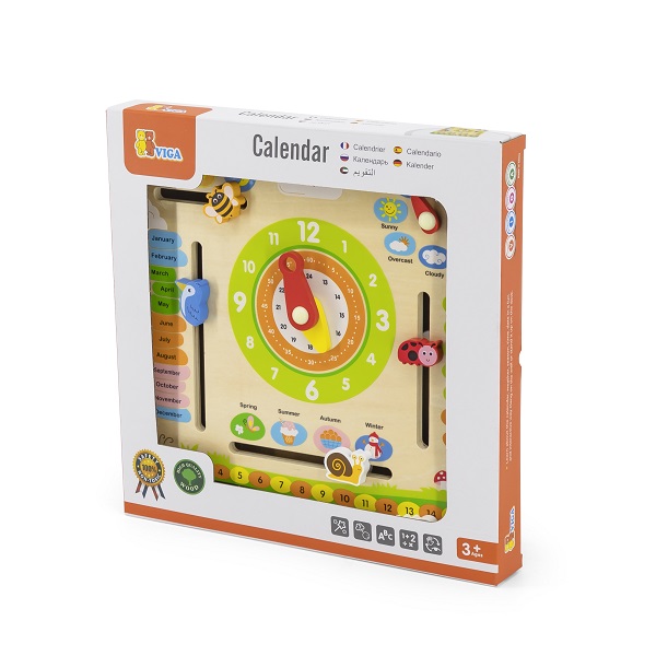 Calendar din lemn cu ceas (în engleză)