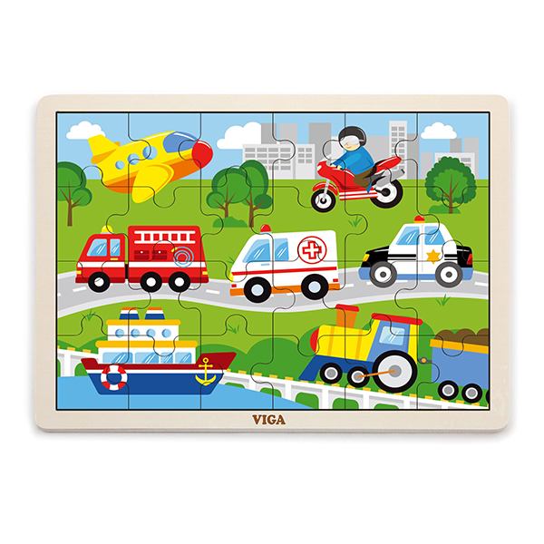 Puzzle din lemn “Vehicule” 24 elem.