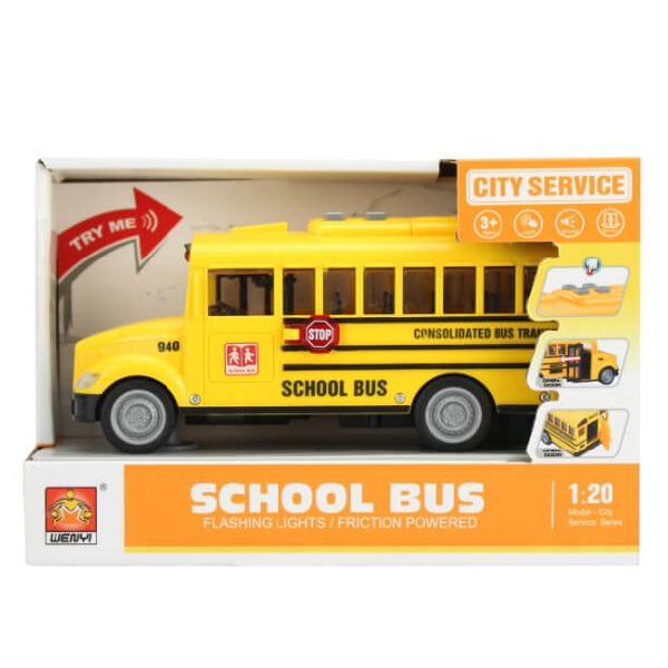 Cumpara  Transport - 1:20 Autobuz școlar cu fricțiune (lumini /sun..
