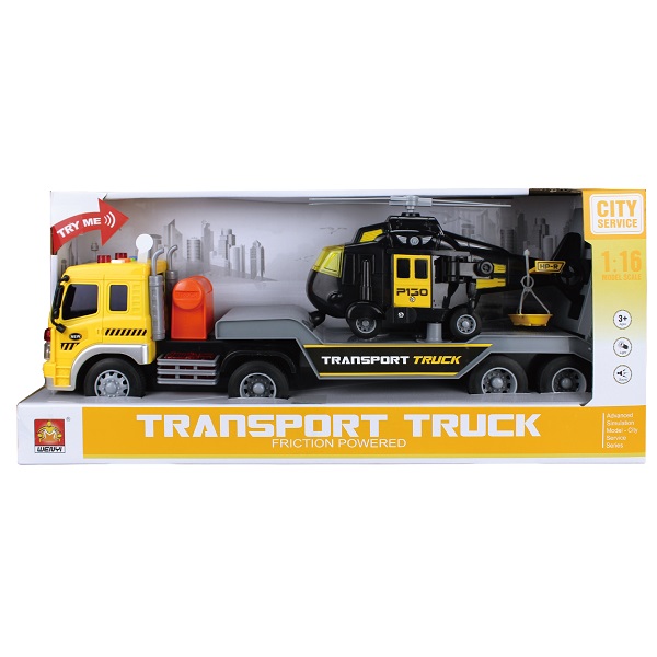 1:16 Camion transportator cu fricțiune cu elicopter (lumini /sunete)