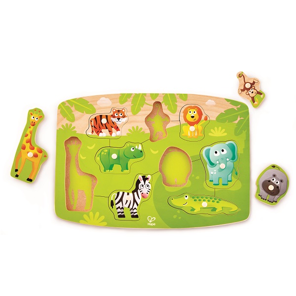 Puzzle din lemn cu buton „Jungla”