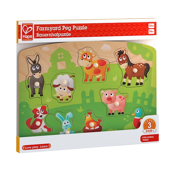 Puzzle din lemn cu buton „Ferma”