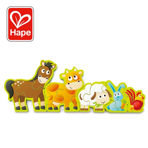 Puzzle din lemn cu cifre „Animalele la fermă”