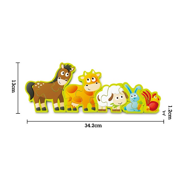 Puzzle din lemn cu cifre „Animalele la fermă”